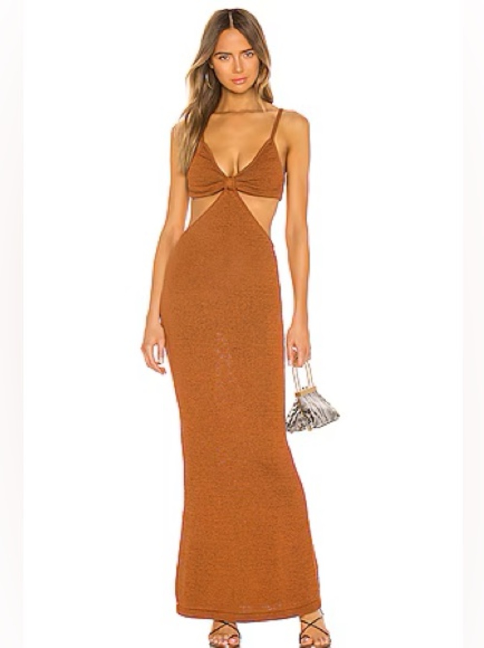 cult gaia Rust Orange Cutout Knit Backless Dress
